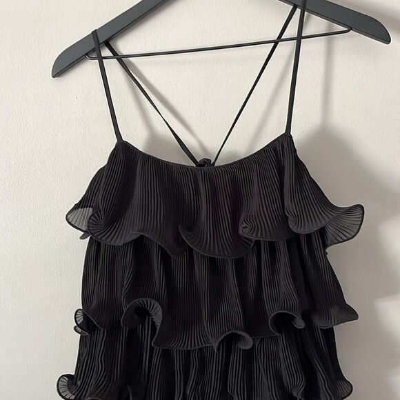 New! AKIRA SWEETIE PLEATED RUFFLE SLEEVELESS MINI DRESS IN BLACK Size M - Picture 6 of 16